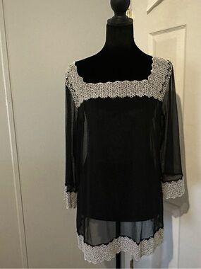 Black Lace-Trim Sheer Women's Top